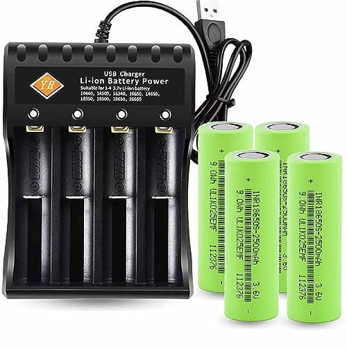 4Pack Rechargeable Battery with Battery Charger,2500mAh Flat Top Large Capacity Batteries for Headlamps,Doorbells,Camera,Flashlights