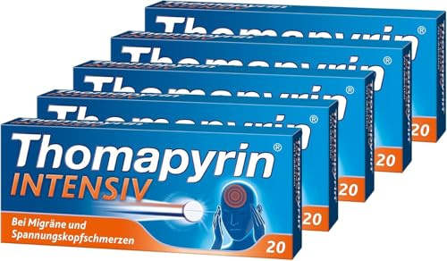Thomapyrin INTENSIV bei Migräne & intensiveren Kopfschmerzen | 5x20 Stk Vorteilspack|Hochdosierte 3-fach Kombination aus ASS, Paracetamol und Coffein | Wirkt 20 min schneller als Ibuprofen 400 mg