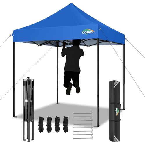 COBIZI 2x2m Tonnelle de Jardin Pliante Imperméable UV Protection Tente de réception Réglable en Hauteur Gazebo pour Mariage, Festival, Fête, Inclus Sac de Transport, Bleu