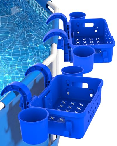 TAOQQI Lot de 2 paniers de rangement pour piscine - Accessoires de piscine hors sol - Étagère de rangement à suspendre au bord de la piscine - Porte-gobelets de rangement au bord de la piscine