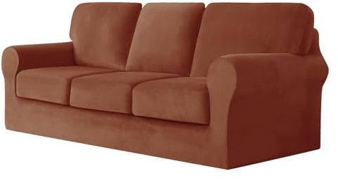 SYLC Sofabezug Mit Separaten Sitzkissen Und Rückenlehnen, Geteilt SofaÜberwürfe Anti-Rutsch, Kombiniert Sofahusse Überzug Bezug Für Couch (Red Coffee,3-Seat Set 7 PCS)