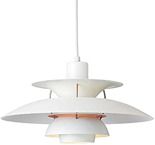 Hobaca Minimalistische UFO-Deckenbeleuchtung - Nordische Hängeleuchten Pendelleuchte - L 30 cm B 25 cm Schirm Eisen Pendelleuchte E27 Sockel Deckenleuchte für Esszimmer, Bar und Wohnzimmer, Weiß-Rosa