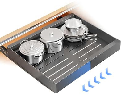 Tiroir Coulissant Cuisine, Aucun PerçAge Requis Rangement Coulissant Placard Cuisine Extensible Et Pas Facile à Rouiller Tiroir Coulissant Convient Pour La Cuisine Réglable 32-52×42×7cm (grey*1)