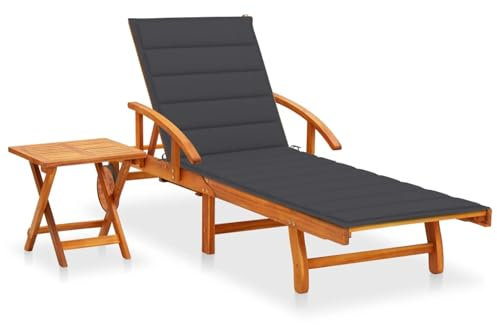 Festnight Sonnenliege mit Rollen und Tisch Gartenliege Klappbar Holz Liege Outdoor Holzliege Faltbar Liegestuhl Massivholz Relaxliege Garten Verstellbare Rückenlehne und Fußstütze