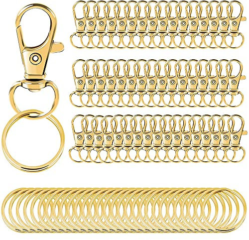 MisFun 100 Stück Schlüsselringe Drehgelenk Karabiner, Schlüsselanhänger Ringe, Schlüsselringe Klein, Schlüsselanhänger Basteln, Schlüsselanhänger Set Selber Machen für Diy Schmuck Handwerk