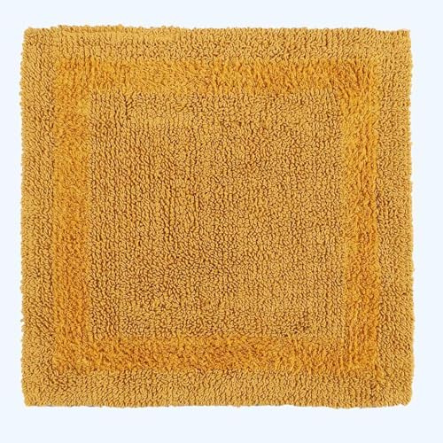 HOMESCAPES Tapis de Bain 1600 g/m², Extra Doux, 100% Coton, réversible, antidérapant, Lavable, Super Absorbant, séchage Rapide, Tapis de Douche 50x50 cm Jaune Moutarde