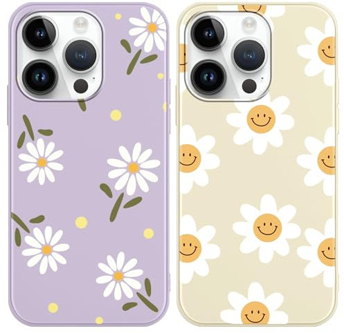Yoedge 2 Pack Cute Flowers Print Suitable for iPhone 16 Pro Max 6.9 Phone Case, Floral Daisy Aesthetic Pattern Shell Soft Silicone TPU Shock-Absorbing Smile Cover for Women and Girls