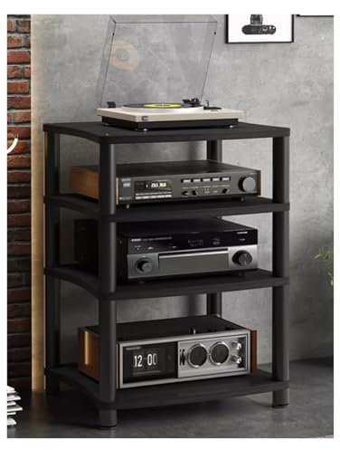Audio-/Video-Medienständerschrank mit 4 Regalen, freistehendes Stereo-Rack-System für zu Hause, offenes Audio-Geräte-Rack, HiFi-Racks, Organizer für Entertainment-Stereokomponenten (schwarz)