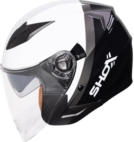 Shox Defender Patrol Open Face Motorcycle Helmet L Black White