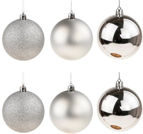 Silberne WEIHNACHTSBAUMKUGELN 6TLG. 8CM UNZERBRECHLICH Set, Christbaumkugeln Plastik Bruchsicher, Weihnachts Weihnachtsdekorationen