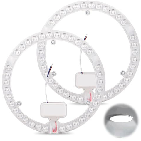 36 W Módulo de Anillo LED, 2 Piezas Módulo LED Reemplazo Redondo,con Soporte Magnético, Ø 23 cm, Blanco 6000K, para Lámparas de Techo Placa Reequipada