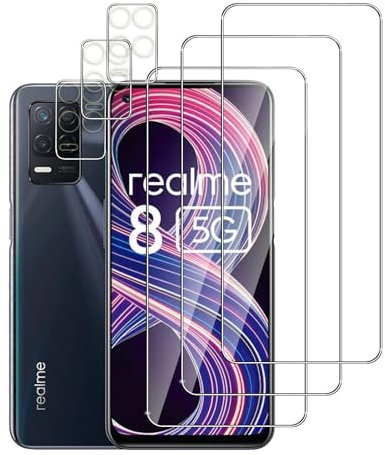 QZJinchen Lot de 6, 3 x Verre Trempé pour Realme 8 et 3 x Protection Caméra Arrière. bords incurvés 2.5D,Dureté 9H Glass,HD Transparent,Compatible avec Realme 8