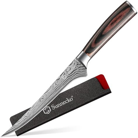 Sunnecko Filetiermesser 18CM Profi Küchenmesser - Ultra Scharfe Messer für Schneiden, Fischmesser Ausbeinmesser mit scharfe Klinge, Fleischmesser und Ergonomischem Pakkaholz Griff