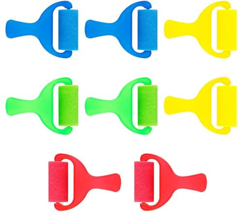 CHROMACRAFT 8 Pezzi di Spazzole A Rullo in Spugna, Spazzole con Manico in Plastica, Strumenti di Pittura, Accessori per Pittura per Bambini, Accessori Artigianali Fai-da-Te