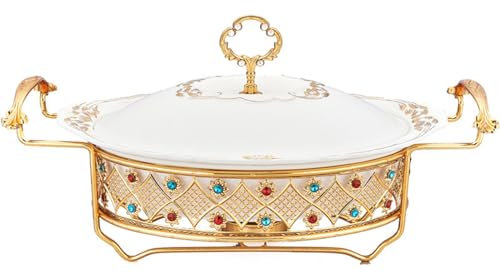 AIXILAN Chafing Dish Buffet, Buffet-Wärmer-Pfanne, ovales Keramik-Buffet-Speisenwärmer-Tablett for Buffet-Hochzeitsfeiern, Bankett-Catering-Events(1L)