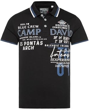 Camp David Herren Poloshirt mit Trikotkragen und Logo Artworks Black XXXL