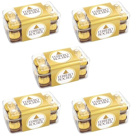 Ferrero Rocher – Knusprig-cremige Nuss-Pralinen-Spezialität – 5 Packungen à 16 Einzelpralinen