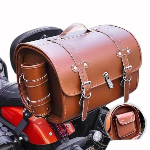 UYTKTN Motorrad Hecktasche für Honda CBF 600 2005-2012, Leder Wasserdichter Motorrad-Topcase Robuster Motorradkoffer, 33L Motorrad Pannier Satteltasche Reisetasche,D Light Brown