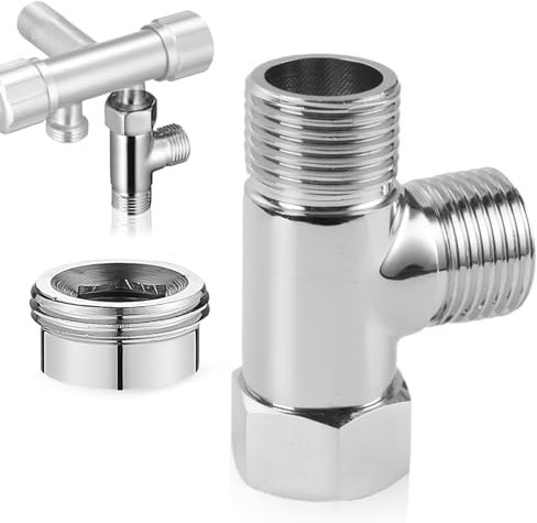 3 Way T Shape Shower Adapter, Brass Shower Diverter Valve G1/2 Hose Connectors Plumbing Valves Anti Rust Water Diverter for Toilet Handheld Bidet (Silver)