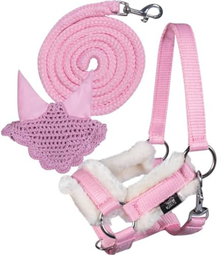 kavalio Hobby Horse Zubehör Set - HKM Spielzeughalfter mit Strick und Fliegenmütze (Rosa)