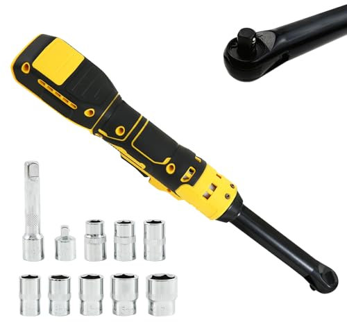 3/8 Extended Cordless Electric Ratchet Wrench Compatible with Dewalt 18V 20V Battery, 320RPM 80N.m Ratchet Wrench with 6 Head and LED Light, with 8 Sockets and 1/4 Adapter(Battery Not Included)