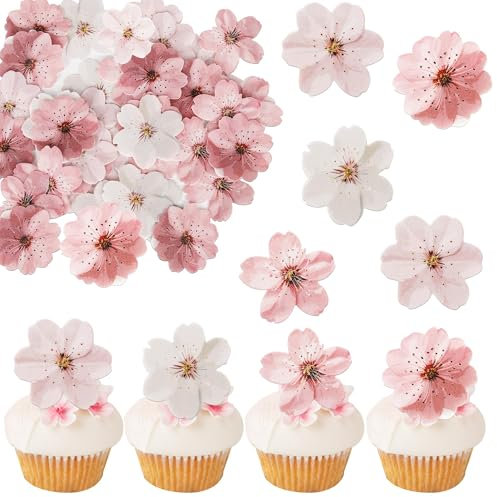 Décorations de gâteaux comestibles Sakura 50 pièces - Fleurs comestibles pour gâteaux, Cupcakes et Décoration de Desserts Idéales pour Baptême, Fête de Thème, Décorations Alimentaires et Cake Toppers