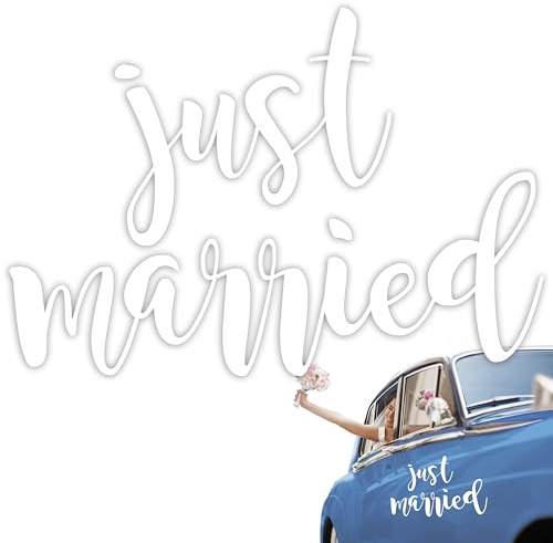 Decoraparty Just Married Brautpaar Autoaufkleber, Aufkleber Hochzeitsdekoration, Hochzeit, Wedding Party, Braut Auto Windschutzscheibe Decal, Dekorative Aufkleber-33x45cm