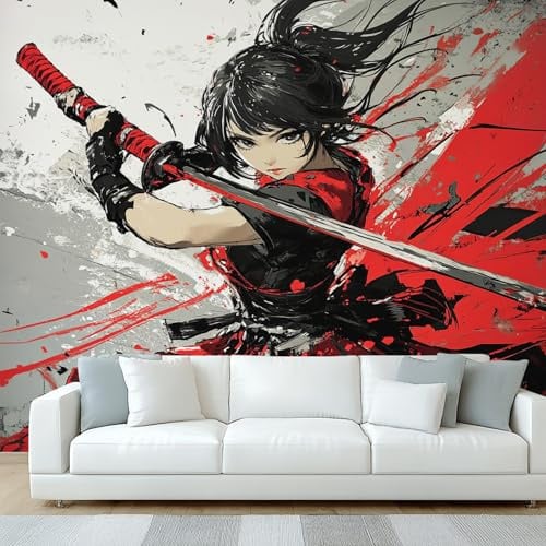 Generisch Tapete Japanischer Anime Wohnzimmer Schlafzimmer, Fototapete Japan Samuraiasiatische Wand Deko, Wallpaper, Wandtapete, Mustertapete, vliestapete, 300 x 210 cm &WQET