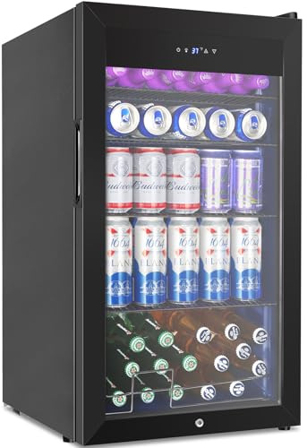 Réfrigérateur de 128 canettes, mini réfrigérateur de 3,2 pieds cubes, porte en verre pour boissons, bière et vin, petit réfrigérateur à bière avec 4 étagères amovibles pour cuisine, chambre, bureau