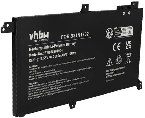 vhbw batteria compatibile con Asus VivoBook X571LH, X571LI, X571GT notebook (3600mAh, 11,55V, Li-Ion)