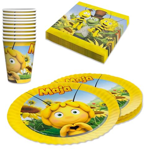 Biene Maja – Bienen Geburtstagsdeko Komplettset für Kinder - 36 tlg. Tischdeko Pappgeschirr für Kindergeburtstag & Mottopartys - Party Deko Bundle mit Tellern, Servietten etc.