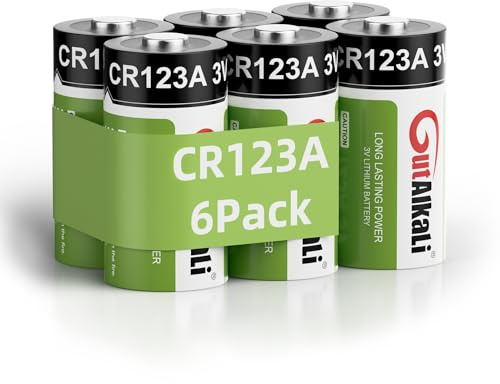 GutAlkaLi CR123A 3V Lithium Battery, Pack of 6, 1500 mAh, Disposable Battery