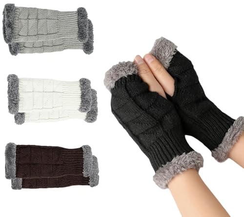 Sporgo 4 Paar Fingerlose Handschuhe Damen: Winter Warme Handstulpen, Strick Handschuhe mit Fleece Futter, Unisex Pulswärmer, Winterhandschuhe für Geburtstags, Feiertags und Weihnachtsgeschenke
