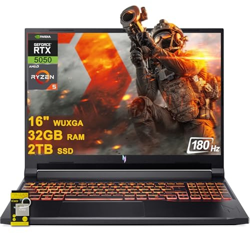 acer Nitro V 16 AI Gaming Laptop 16 WUXGA IPS 180Hz AMD Zen 4 Hexa-core Ryzen 5 240 32GB RAM 2TB SSD GeForce RTX 5050 (Up to 421 AI Tops) Backlit Win11 w/ICP Hub