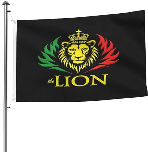 Drapeau africain Roi du Lion Judah Rasta Rastafari Jamaïque Reggae Noir Drapeau de jardin Non résistant à la décoloration pour jardin extérieur - Drapeaux de plage en polyester œillets renforcés, 3 x