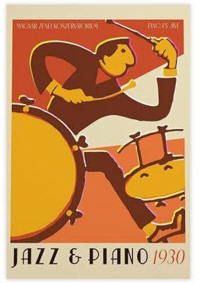 GOIAEGAG Poster, Motiv: Jazz-Schlagzeuger, Art-Deco-Ausstellungsposter, Leinwandposter, Wandkunst, Dekordruck, Gemälde für Wohnzimmer, Schlafzimmer, Dekoration, 20 x 30 cm