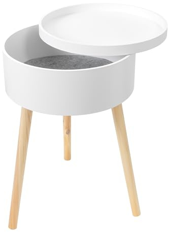 Bonetti Beistelltisch rund mit Stauraum und Tablett aus Holz | ca. Ø 38 x 59 cm | Skandinavisches Design | 3-Bein Tisch (weiß)