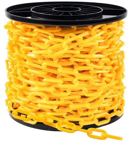 100Ft Yellow Plastic Chain Links Chain Barrier Weatherproof Safety Links