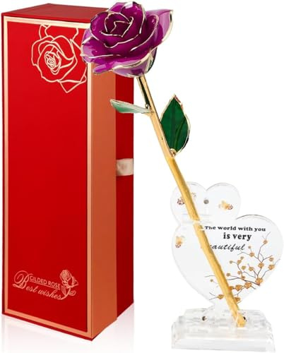 Strenge Echte Rose mit 24 Karat Gold getaucht, langer Stiel, 24 Karat Foreve konservierte Goldrose, goldene Rose, Geschenk für sie/Freundin/Frauen/Ehefrau/Mutter zum Valentinstag, Geburtstag