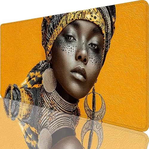 Tapis de Souris Jaune 1000x500x3 mm Grand Tapis de Souris XXL Femme Africaine sous Main Bureau Gamer, à Bords Cousus, Base en Caoutchouc Antidérapante Mouse Pad pour PC, Ordinateur Portable l-7294