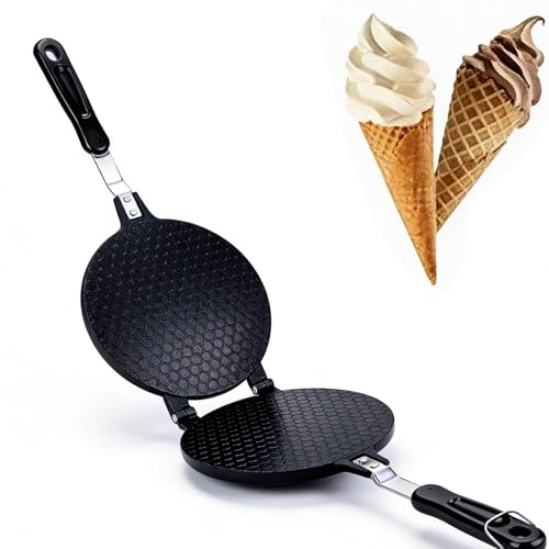 Frdhee Waffle Cone Maker, Non Stick Waffle Cone Maker Pan Egg Roll Ice Cream Cone Making Machiner with Long Handle Aluminum Alloy Biscuit Ice Cream Egg Rolls Dessert Baking Pan Kitchen Bakeware