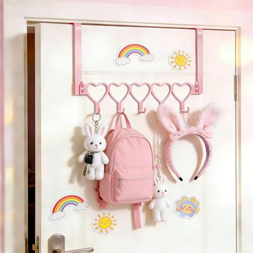 Wingbind Pink Bow Over The Door Hanger Cute Metal Coat Hooks Wall Mount Towel Hanger Door Hooks for Coats Hats Hoodies Bags Clothes