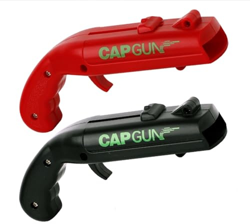Cap Shooting Bottle Opener Gun - Launches Caps for World Cup Parties, BBQs & Adult Gatherings, Fun Gadget for Men, Unique Gag Gift for Sports Events (2PC Black RED)