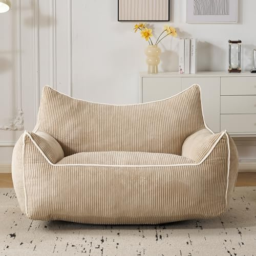 Fiximaster Sitzsack Cord mit Rückenlehne, Sitzsack Erwachsene mit Füllung, Großer Bean Bag aus Kunstfell, Bequemer Lounge-Sessel mit Hochdichtem Schaumstoff, Schlafzimmer & Wohnzimmer, Beige