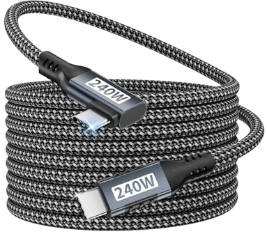 240W USB C to USB C Cable, 5M PD3.1 Type C Charge Cable with 90 Degree Right Angle Fast Charging USB C Cable for iPhone 17 16 15 Pro Max Plus, MacBook iPad Air, Samsung S25 S24 Ultra, Steam Deck etc.