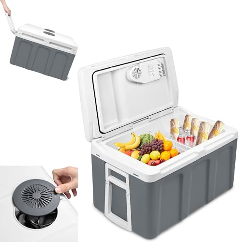 Yunvin 48 Litre Electric Cool Box for Camping, Portable Cooler Box with Cooling and Warming Function, Mini Fridge 12 V and 230 V, Large Cooler for Car, Travel
