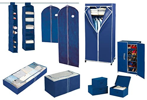 WENKO Jumbo-Box Air, Aufbewahrungsbox für Textilien, mit Sichtfenster und 3-Seiten-Reißverschluss, schützt vor Motten, Staub und Schmutz, aus atmungsaktivem Vlies-Material, 91 x 48 x 53 cm, Navy