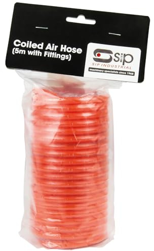 SIP 5m Coiled Air Hose - Flexible Compressor Hose with 1/4 BSP Fittings for Air Tools