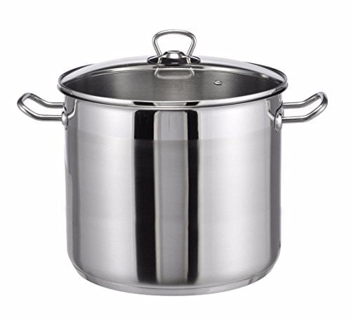 15 Ltr Large Deep Stainless Steel Cooking Stock Pot Casserole Glass Lid With Induction Base
