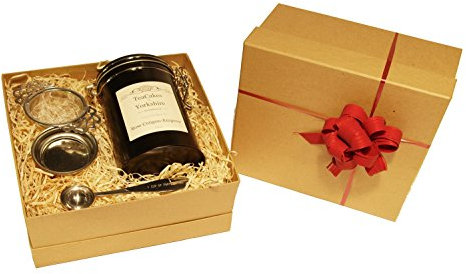 Rose Tea Gift Set Congou Black Loose Leaf Tea Flavoured Wrapped 100g in Caddy with Tea Strainer and Measuring Spoon by TeaCakes of Yorkshire